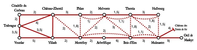Carte métro des temps de voyage dans la Mer de Lune