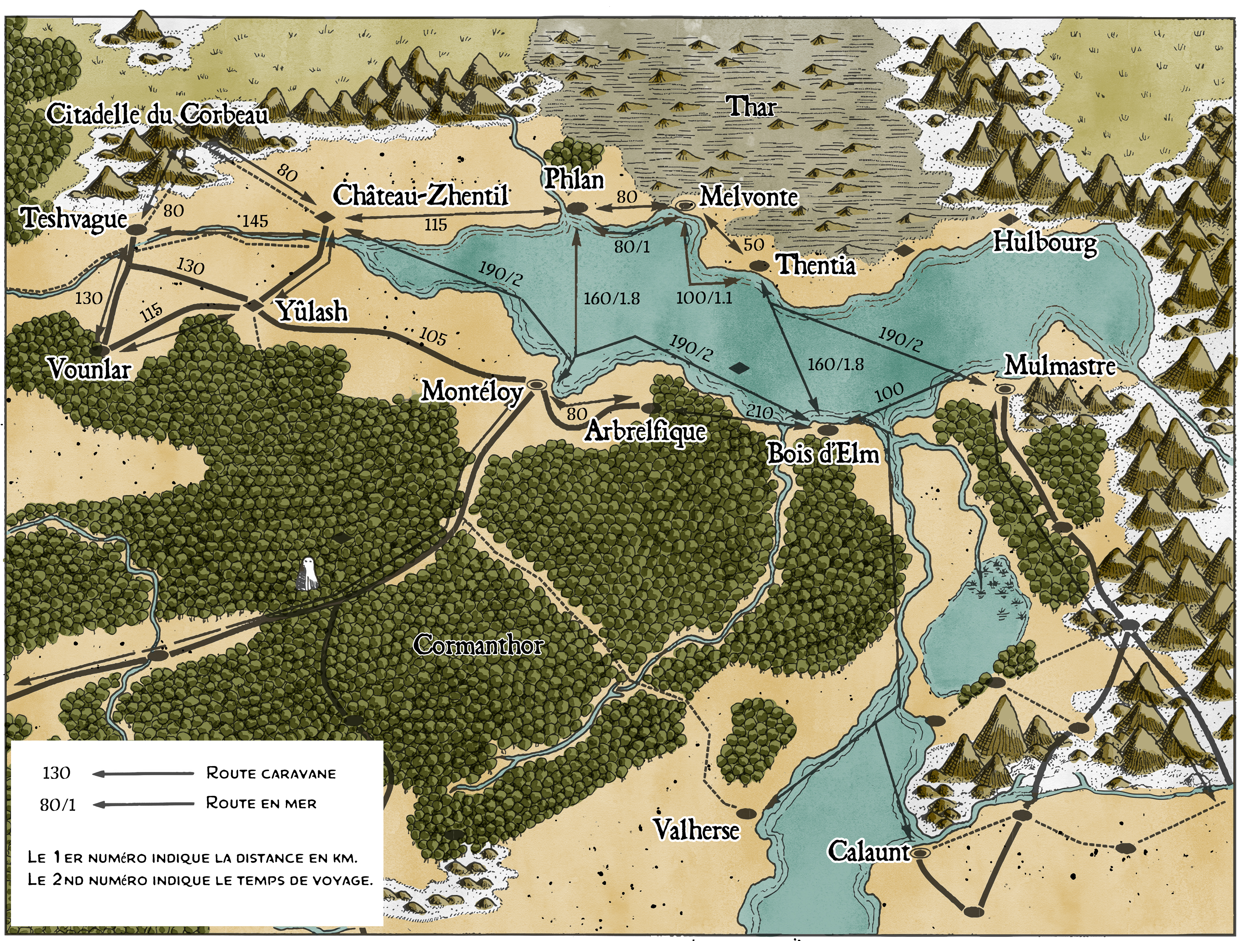 Carte complète des temps de voyage dans la Mer de Lune